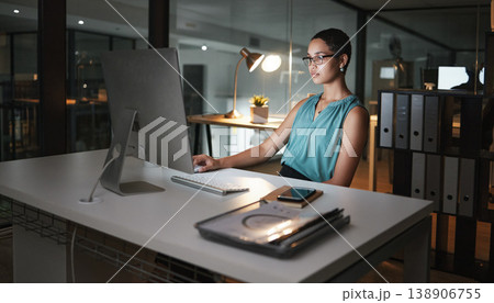 Computer, overtime night and woman reading finance portfolio, stock market database or review ecommerce feedback. Forex investment, web data analysis and African trader trading NFT, bitcoin or crypto Computer, overtime night and woman reading finance portfolio, stock market database or review ecommerce feedback. Forex investment, web data analysis and African trader trading NFT, bitcoin or crypto 138906755