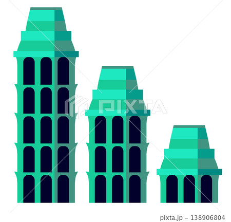 Three green buildings standing with different sizes showing growth and progress 138906804
