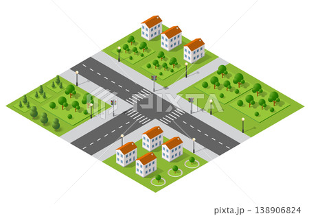 Isometric urban megalopolis top view of the city infrastructure town, 138906824