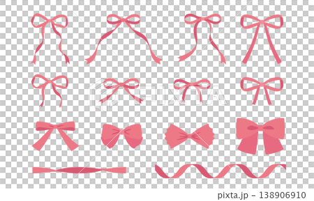 様々な形のおしゃれでかわいいリボンの装飾イラストセット　ガーリーなあしらい　蝶結び 138906910