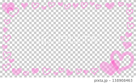 水彩風ピンクハートのフレーム背景｜手描き・余白・かわいい・透過 138908463