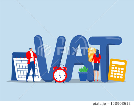 Businessman completed tax filing form with calculator.vat and payment concept, VAT word analyzing financial documents. Finance and business. Flat style vector Businessman completed tax filing form with calculator.vat and payment concept, VAT word analyzing financial documents. Finance and business. Flat style vector 138908612