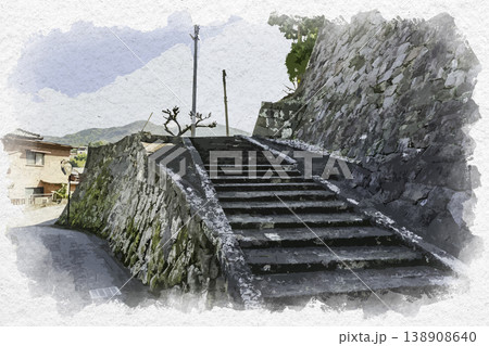 水彩画風 臼杵 蛤小路 月桂寺 石垣 大分県臼杵市 水彩画風 臼杵 蛤小路 月桂寺 石垣 大分県臼杵市 138908640