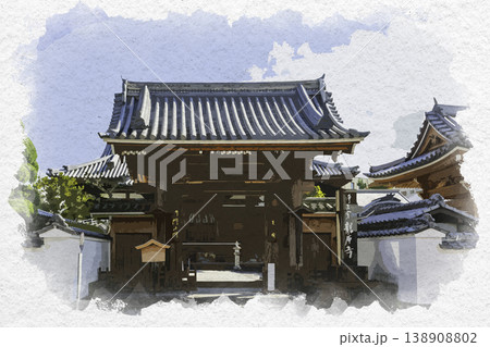 水彩画風　臼杵　龍原寺　山門　大分県臼杵市 138908802