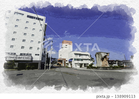 水彩画風 臼杵駅前 大分県臼杵市 水彩画風 臼杵駅前 大分県臼杵市 138909113
