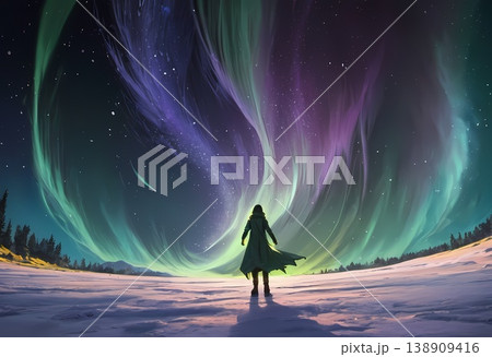 運命の旅路へ、オーロラが導く神秘の夜明け 138909416