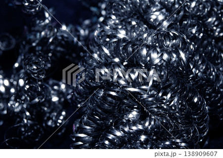 Close up of steel wool metal sponge springs wire 138909607
