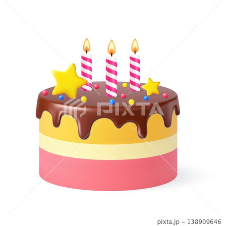 3d Birthday cake with candles chocolate drip stars 3d Birthday cake with candles chocolate drip stars 138909646