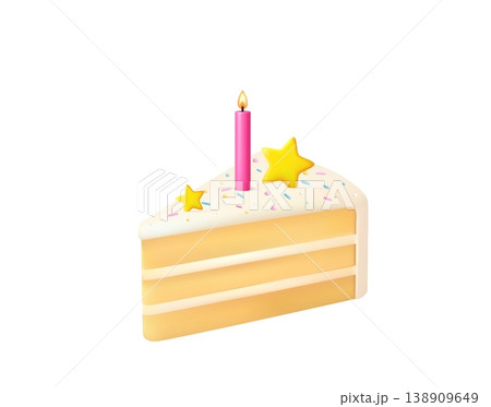 3d Birthday cake slice with candle and stars 3d Birthday cake slice with candle and stars 138909649