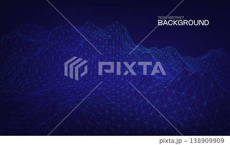 Abstract cyber ai background digital design with wireframe landscape grid line. 3D mountain and futuristic technology topographic big data concept.  138909909