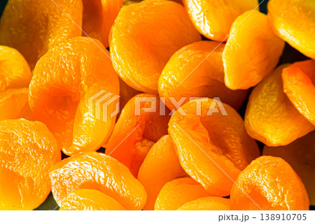 Dried apricots close-up. Apricot fruit food. Top view bowl. Dried apricots close-up. Apricot fruit food. Top view bowl. 138910705