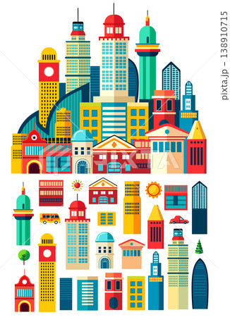Landscape set of buildings silhouetted of low-rise and high-rise complexes 138910715