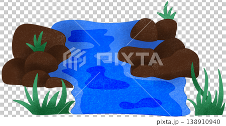 blue stream surrounded by rocks and grass 138910940
