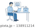 Businessman voting online from home or office. Digital ballot box and web interface for electronic elections. Secure remote voting, digital transformation and civic duty concept. Flat line vector art 138911214