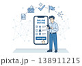 Online voting system on smartphone screen. Male character participating in digital elections. Secure remote voting, innovation, government and citizenship. Electronic choice concept. Flat line vector 138911215