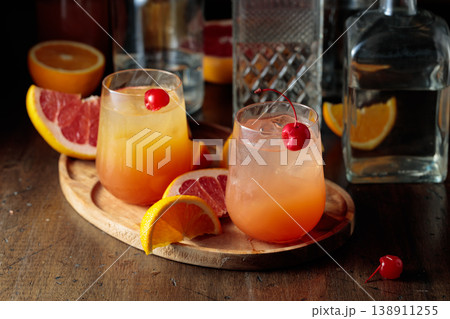 Summer cocktails with grapefruit and orange juice. Summer cocktails with grapefruit and orange juice. 138911255