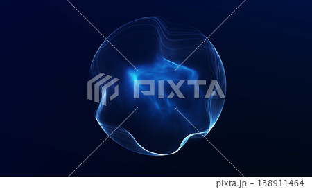 Blue glowing plasma sphere with soft inner light and fluid energy structure on dark background, futuristic digital abstract composition. Blue glowing plasma sphere with soft inner light and fluid energy structure on dark background, futuristic digital abstract composition. 138911464