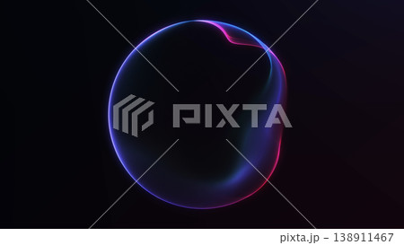 Neon dual color sphere with pink blue glow on dark background, futuristic digital energy ball with sleek abstract depth. 138911467