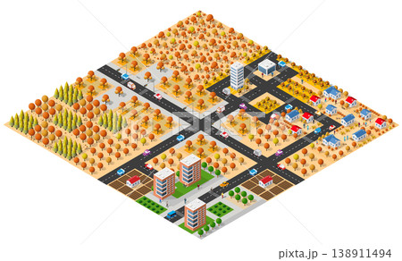 Isometric 3d illustration park trees forest nature elements Isometric 3d illustration park trees forest nature elements 138911494