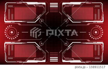 HUD sci-fi interface screen view white circular geometric design virtual futuristic technology creative display on red vector HUD sci-fi interface screen view white circular geometric design virtual futuristic technology creative display on red vector 138911517