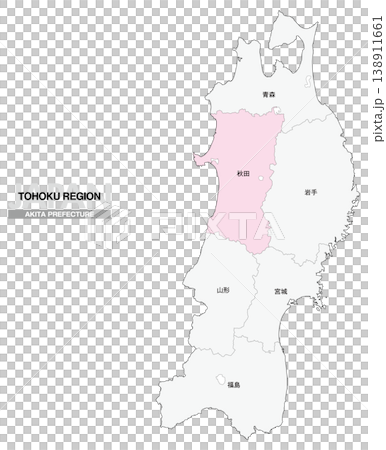 [日本地図] 東北地方の秋田県の県名入り位置地図 138911661