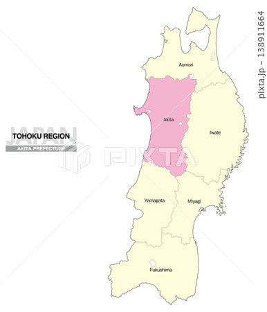 [日本地図] 東北地方の秋田県の県名入り位置地図 (英語) 138911664