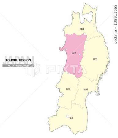 [日本地図] 東北地方の秋田県の県名入り位置地図 138911665