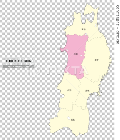 [日本地図] 東北地方の秋田県の県名入り位置地図 138911665