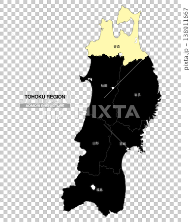 [日本地図] 東北地方の青森県の県名入り位置地図 138911667