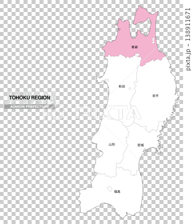 [日本地図] 東北地方の青森県の県名入り位置地図 138911671