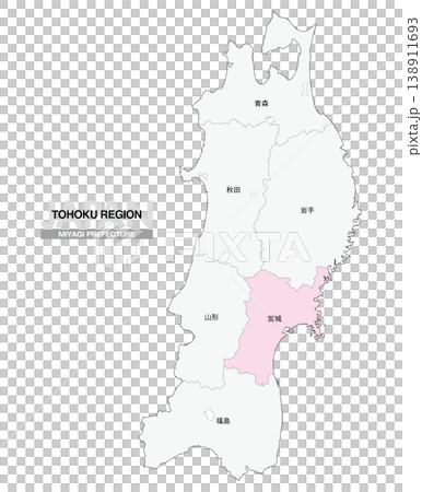 [日本地図] 東北地方の宮城県の県名入り位置地図 138911693