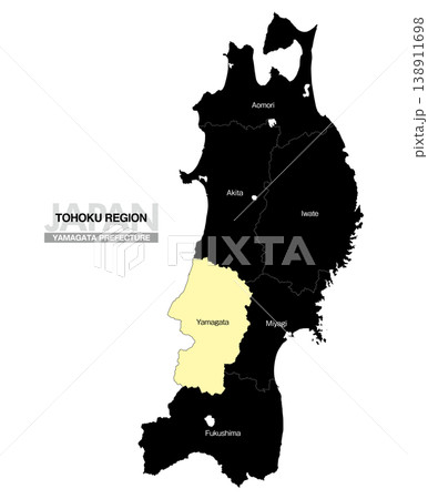 [日本地図] 東北地方の山形県の県名入り位置地図 138911698