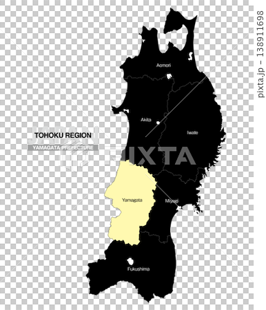 [日本地図] 東北地方の山形県の県名入り位置地図 138911698
