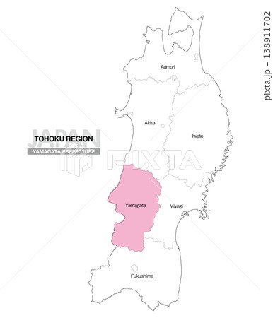 [日本地図] 東北地方の山形県の県名入り位置地図 (英語) 138911702