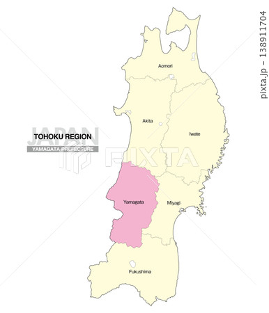 [日本地図] 東北地方の山形県の県名入り位置地図 (英語) 138911704