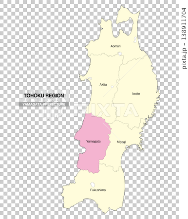 [日本地図] 東北地方の山形県の県名入り位置地図 (英語) 138911704