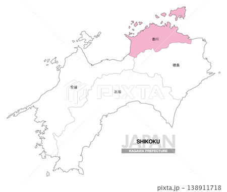 [日本地図] 四国の香川県の県名入り位置地図 138911718