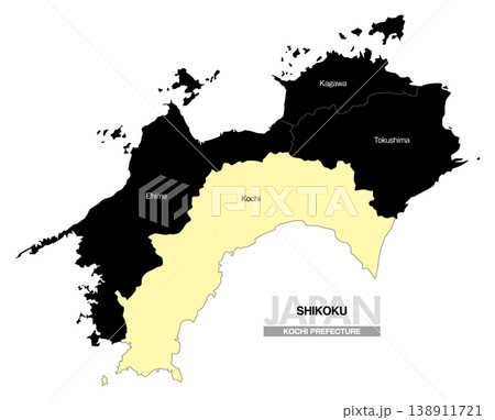 [日本地図] 四国の高知県の県名入り位置地図 (英語) 138911721