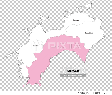 [日本地圖] 顯示四國高知縣地點的地圖（英文） 138911725