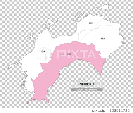 【日本地圖】四國高知縣位置圖，包括縣名。 138911726