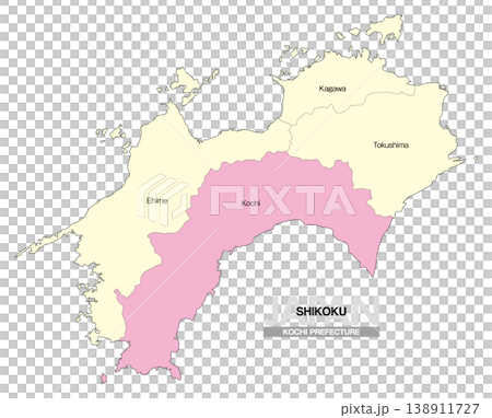 [日本地圖] 顯示四國高知縣地點的地圖（英文） 138911727
