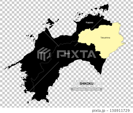 [Map of Japan] Map showing the location of Tokushima Prefecture in Shikoku (English) 138911729