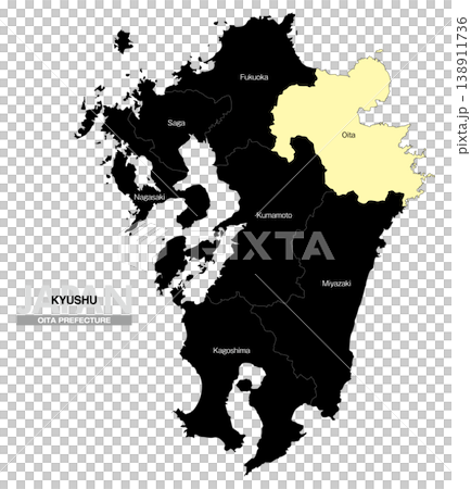 [日本地図] 九州の大分県の県名入り位置地図 (英語) 138911736