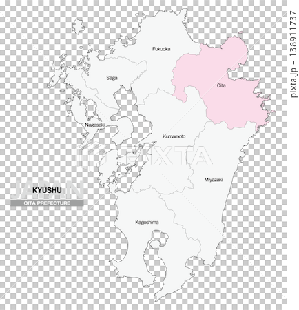 [日本地図] 九州の大分県の県名入り位置地図 (英語) 138911737