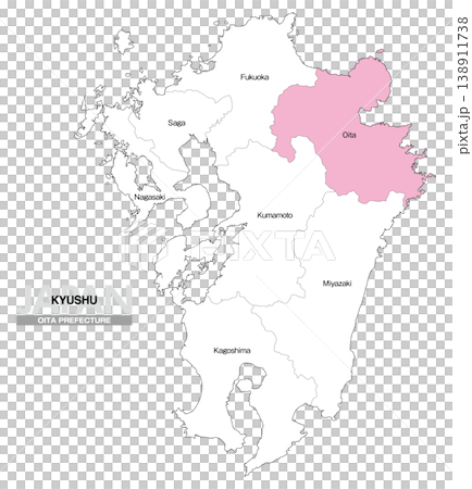 [日本地図] 九州の大分県の県名入り位置地図 (英語) 138911738