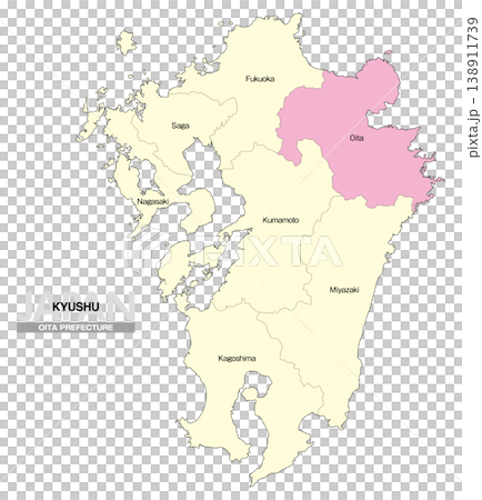 [日本地図] 九州の大分県の県名入り位置地図 (英語) 138911739