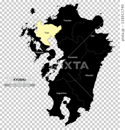 [日本地図] 九州の佐賀県の県名入り位置地図 (英語) 138911740