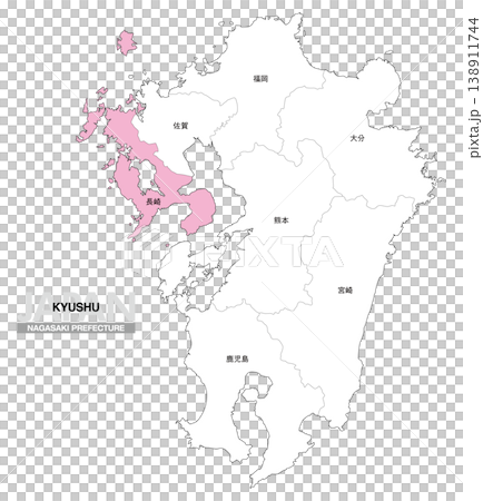 【日本地圖】九州長崎縣位置圖,包括縣名。 【日本地圖】九州長崎縣位置圖,包括縣名。 138911744