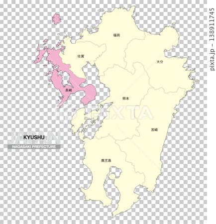 [Map of Japan] Location map of Nagasaki Prefecture in Kyushu, including the prefecture name. 138911745