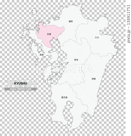 【日本地圖】九州佐賀縣位置圖,包括縣名。 【日本地圖】九州佐賀縣位置圖,包括縣名。 138911751